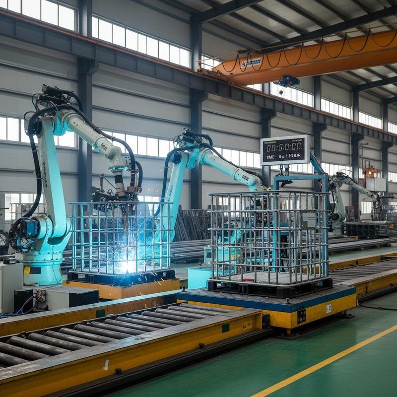 Dây chuyền sản xuất hàn lồng IBC, dây chuyền hàn lồng IBC với tính năng kiểm tra rung động, thời gian kiểm tra từ 0 đến 1 giờ, quy trình hàn